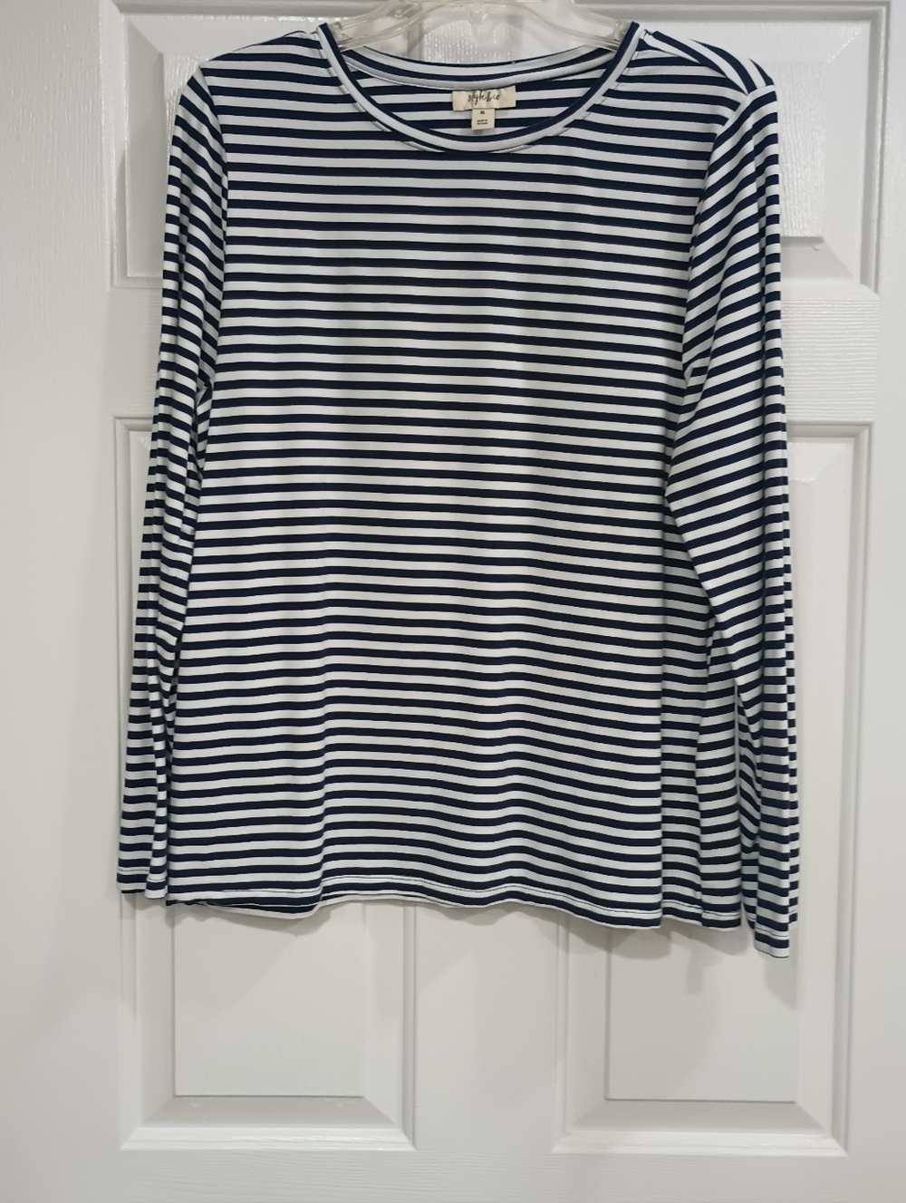 Style & Co. Black and White Striped Long-Sleeve Tee XL